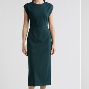BOSS NWT DK GREEN CAP SLEEVE SHEATH DRESS SZ 14